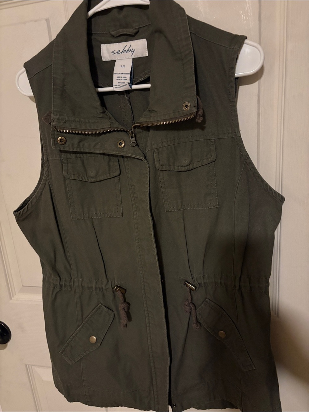 Sebby Olive Green Utility Vest with Drawstring Waist